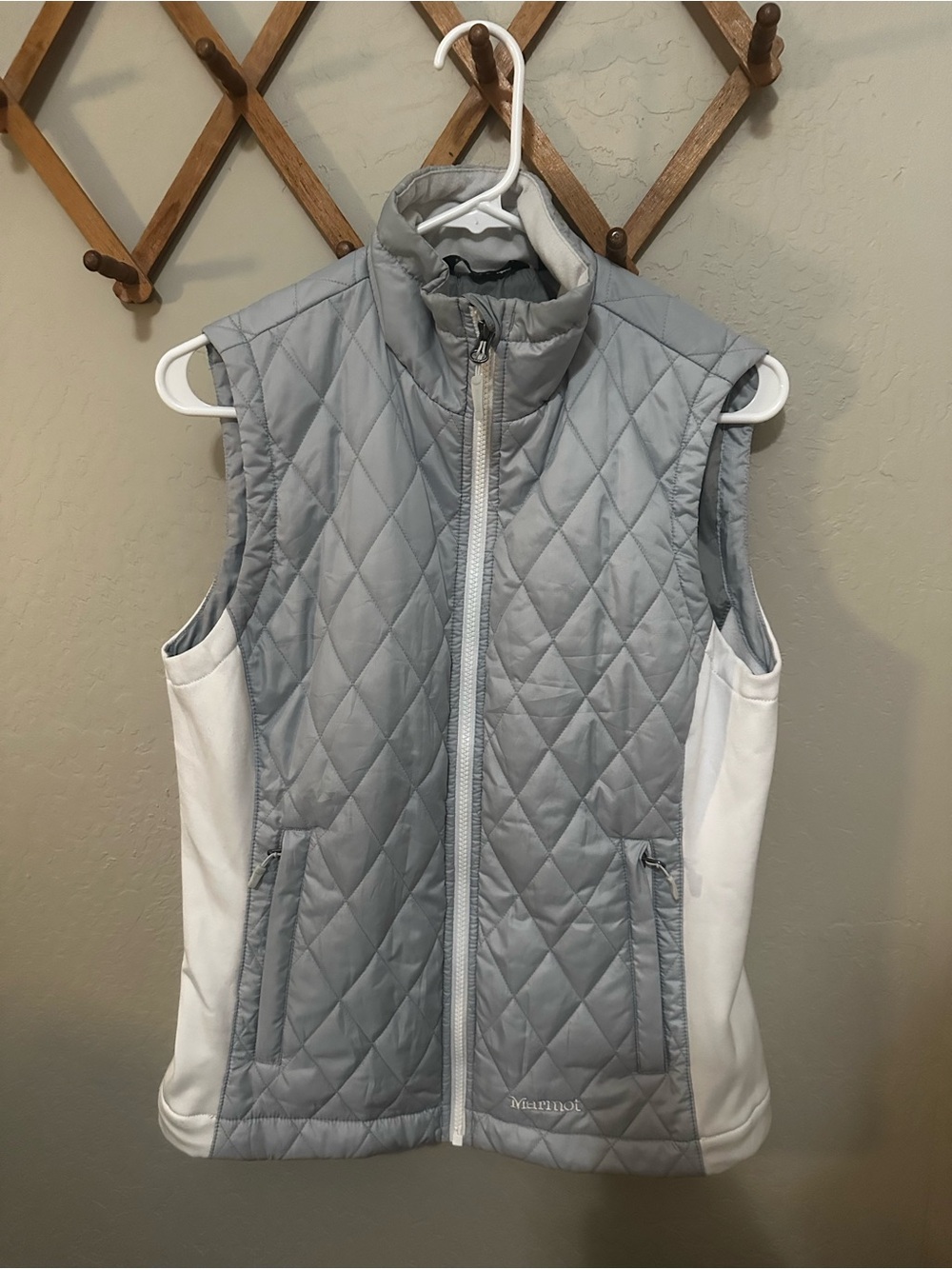 Marmot Light Gray Quilted Vest with White Panels